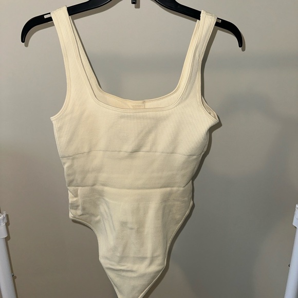 Cream Ribbed Tank Bodysuit - Picture 2 of 3
